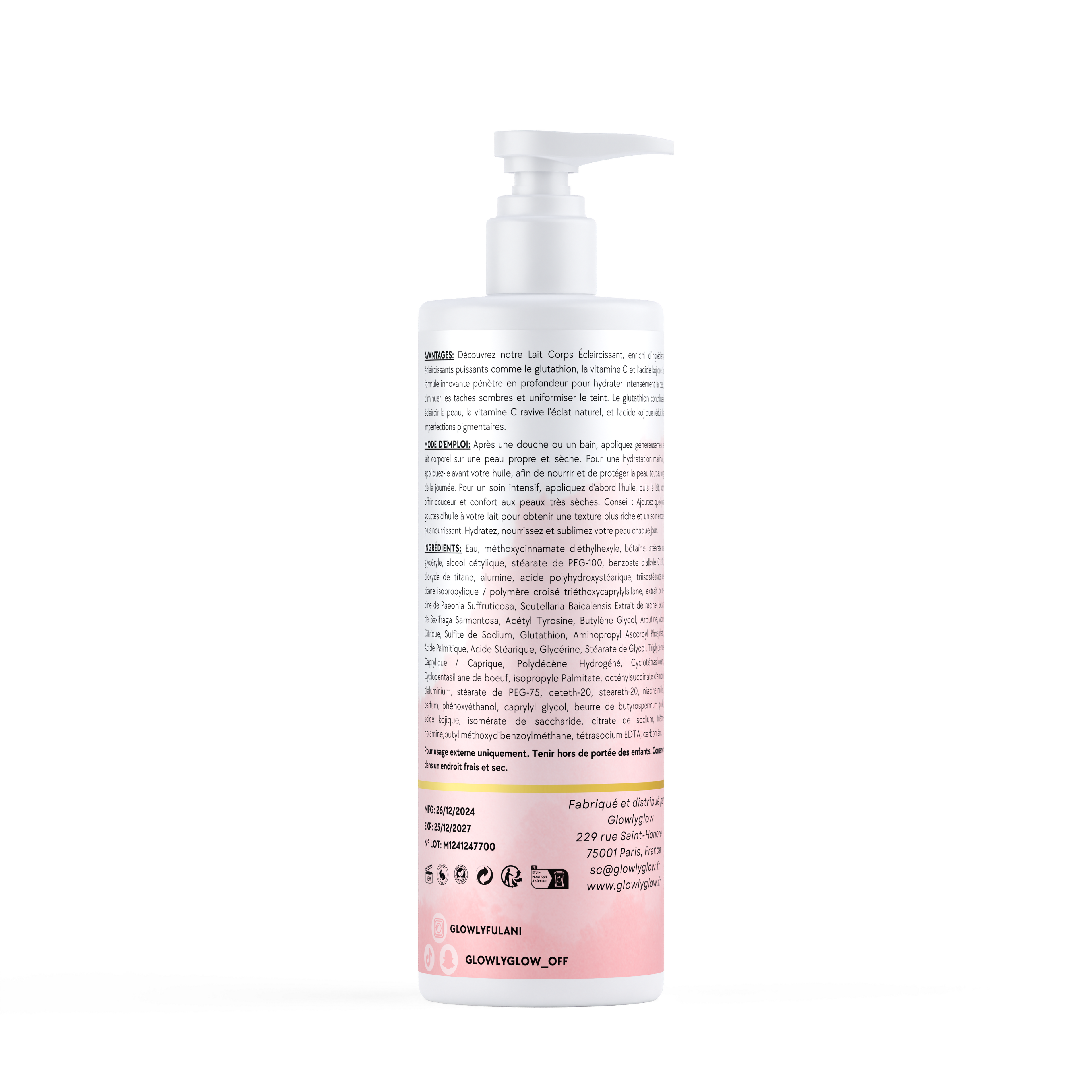 Lait Corps au Collagène, Vitamine C, Gluthation & Kojique | Hydratant, Éclaircissant & Unifiant | Gamme Light