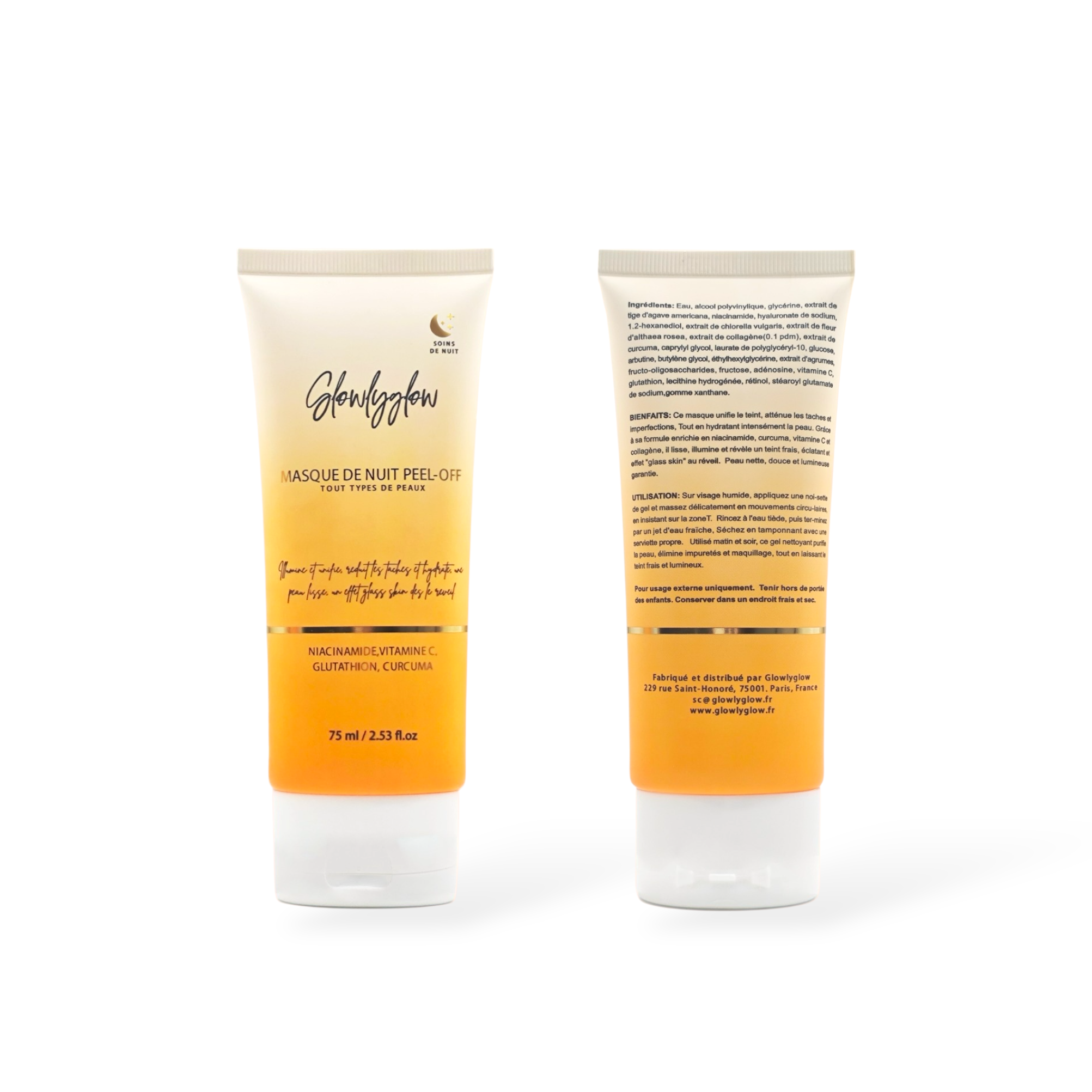 Masque Peel-Off | Curcuma, Niacinamide & Glutathion | Purifiant, Éclat, Anti-Taches & Resserre les Pores | Gamme Glow