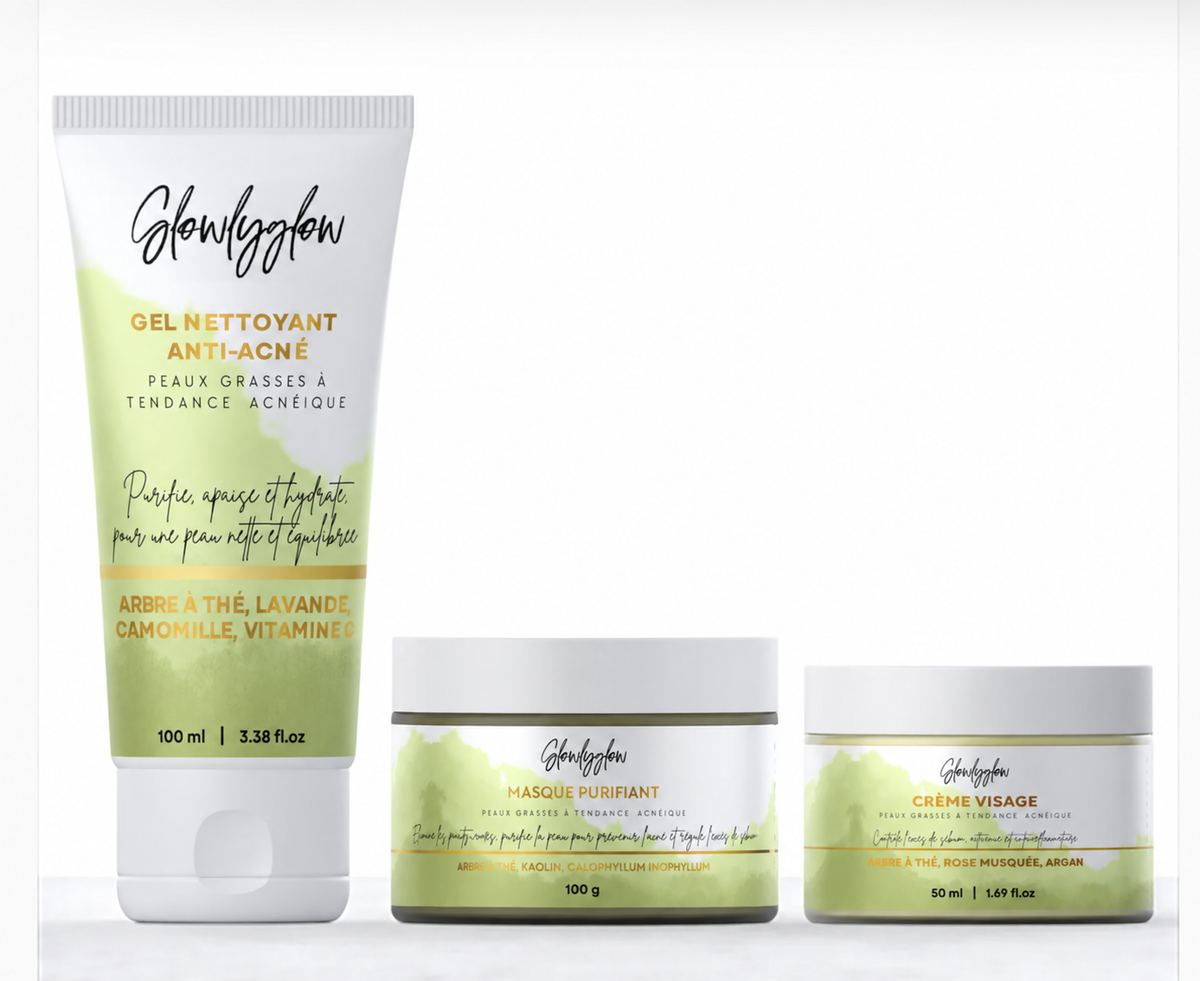 Pack Essentiel Repair GlowlyGlow avec gel nettoyant, masque purifiant et crème visage