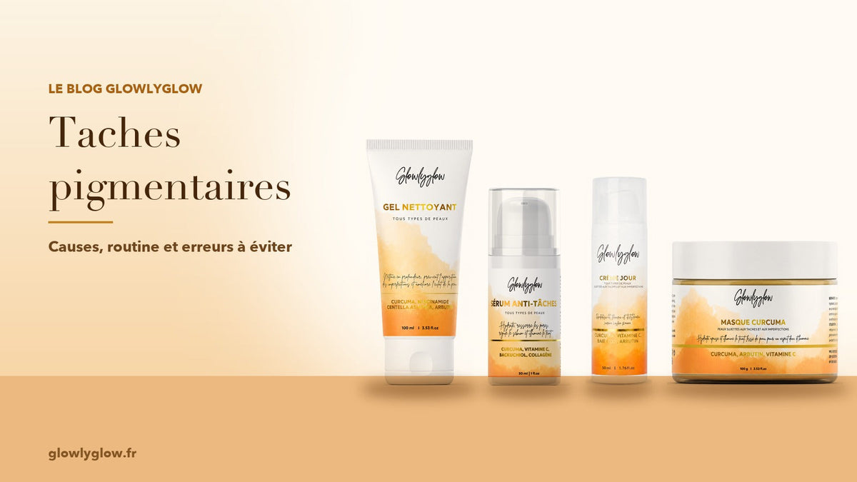 Gel nettoyant, sérum, crème de jour et masque au curcuma Glowlyglow pour atténuer les taches pigmentaires