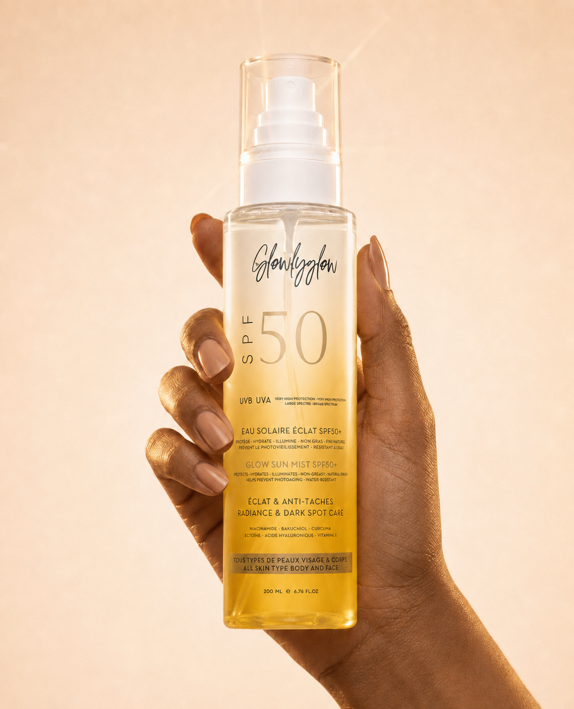 Glowlyglow — Eau Solaire Éclat SPF50+ Protection &amp; Éclat Anti-Taches, Visage &amp; Corps