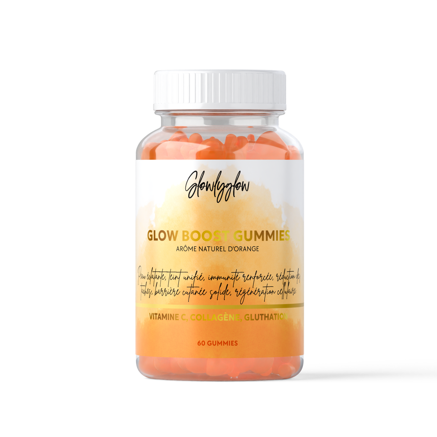 Glow Boost Gummies GlowlyGlow, complément alimentaire beauté au goût orange – 60 gummies
