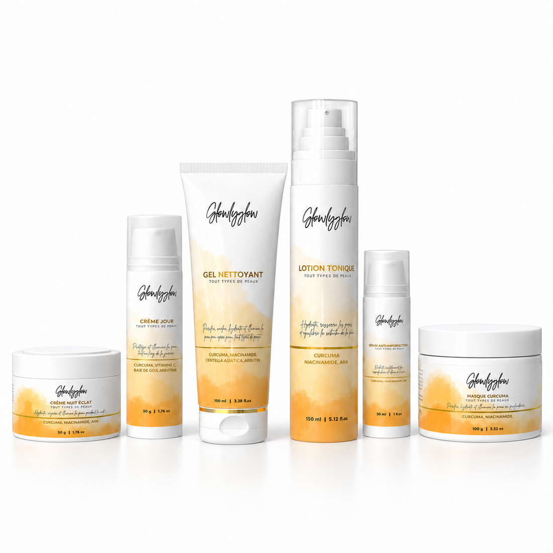 Gamme Complète GlowlyGlow avec six soins visage pour un teint plus uniforme et lumineux